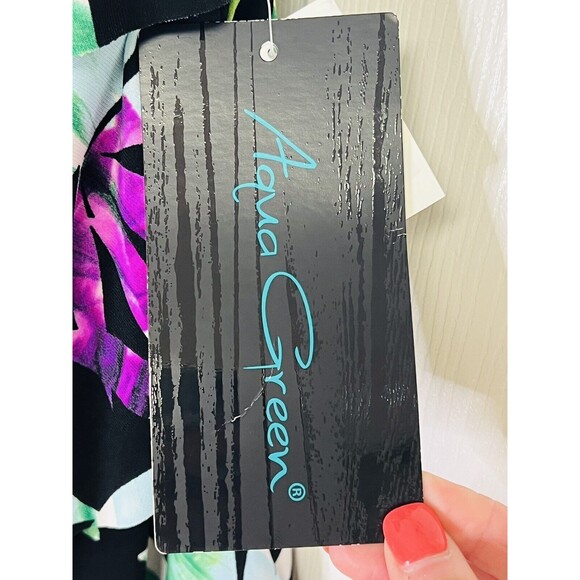 Aqua Green Tankini Top Womens Small Floral Black Padded Swimwear S - Picture 7 of 9